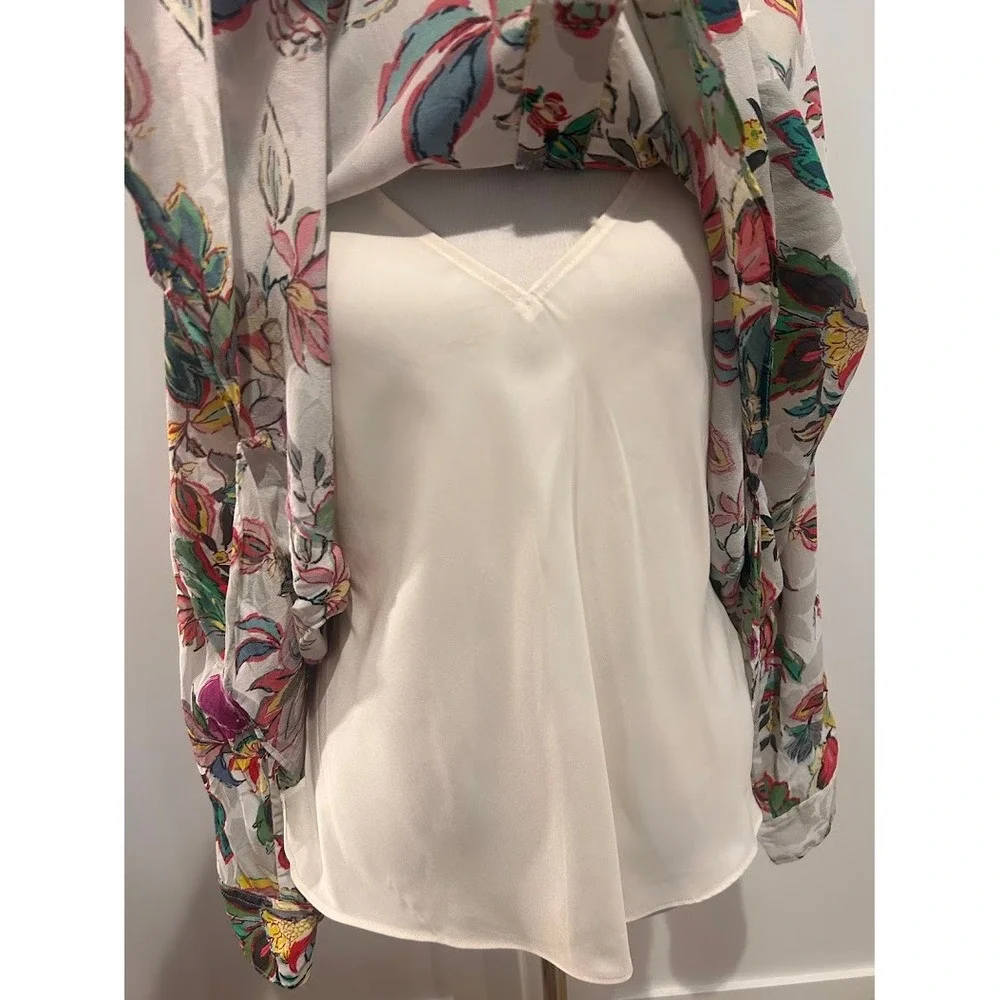 Natori Women's Silk Blend Floral‎ V-Neck Tunic Blouse Multicolor W/Cami Size M - Picture 8 of 8